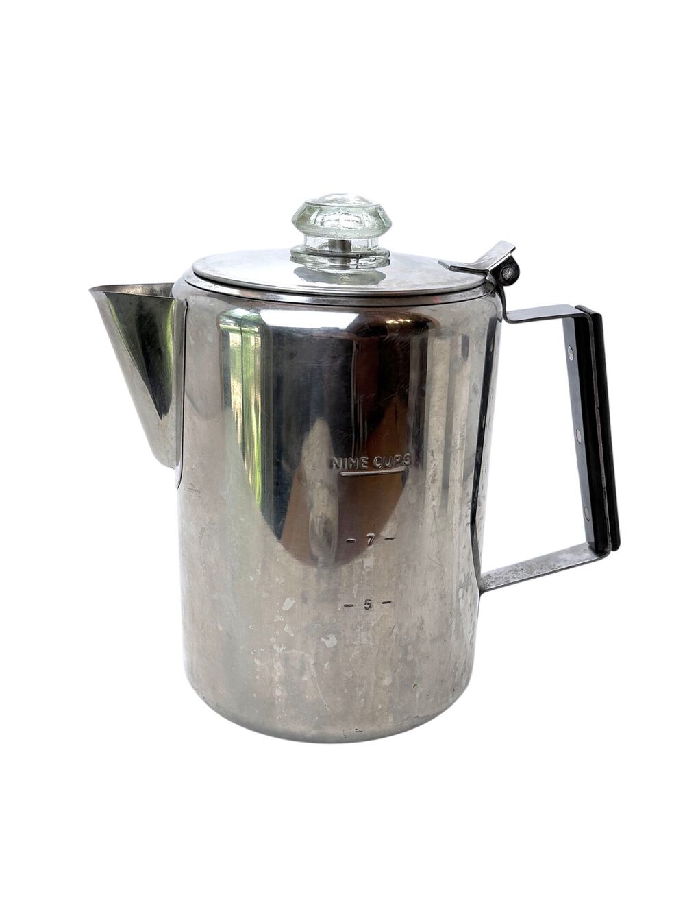 Vintage Stove Top Stainless Steel  Coffee Pot Percolator 9 Cup Capacity
